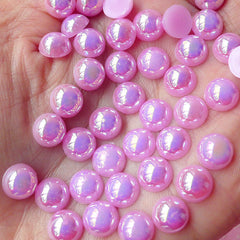 CLEARANCE 8mm AB PURPLE Half Pearl Cabochons / Round Flat Back Faux Pearlized Cabochons (around 80 pcs) PEAB-E8