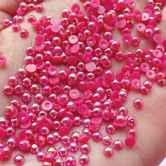 CLEARANCE 3mm AB Dark Pink Half Pearl Cabochons / Round Flat Back Faux Pearlized Cabochons (around 250-300 pcs) PEAB-D3