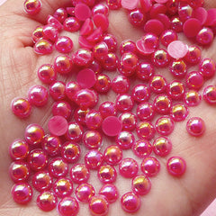 CLEARANCE 5mm AB Dark Pink Half Pearl Cabochons / Round Flat Back Faux Pearlized Cabochons (around 150 pcs) PEAB-D5