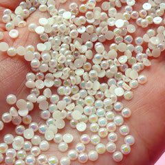 CLEARANCE 3mm AB Cream White Half Pearl Cabochons / Round Flat Back Faux Pearlized Cabochons (around 250-300 pcs) PEAB-C3