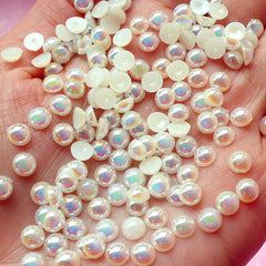 CLEARANCE 5mm AB Cream White Half Pearl Cabochons / Round Flat Back Faux Pearlized Cabochons (around 150 pcs) PEAB-C5