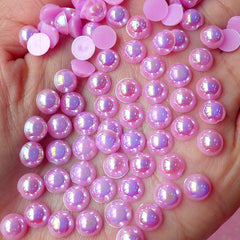 CLEARANCE 6mm AB PURPLE Half Pearl Cabochons / Round Flat Back Faux Pearlized Cabochons (around 100 pcs) PEAB-E6