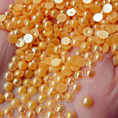 CLEARANCE 4mm AB ORANGE Half Pearl Cabochons / Round Flat Back Faux Pearlized Cabochons (around 200-250 pcs) PEAB-O4