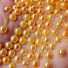 CLEARANCE 6mm AB ORANGE Half Pearl Cabochons / Round Flat Back Faux Pearlized Cabochons (around 100 pcs) PEAB-O6