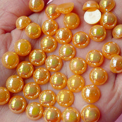 CLEARANCE 8mm AB ORANGE Half Pearl Cabochons / Round Flat Back Faux Pearlized Cabochons (around 80 pcs) PEAB-O8