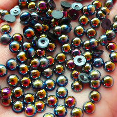 CLEARANCE 5mm AB BLACK Half Pearl Cabochons / Round Flat Back Faux Pearlized Cabochons (around 150 pcs) PEAB-K5