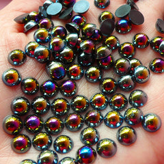 CLEARANCE 6mm AB BLACK Half Pearl Cabochons / Round Flat Back Faux Pearlized Cabochons (around 100 pcs) PEAB-K6