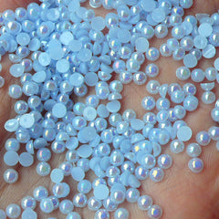 CLEARANCE 3mm AB BLUE Half Pearl Cabochons / Round Flat Back Faux Pearlized Cabochons (around 250-300 pcs) PEAB-B3
