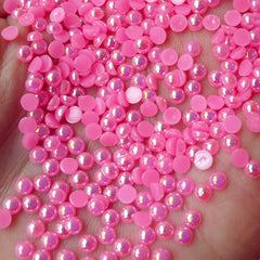 CLEARANCE 3mm AB Pink Half Pearl Cabochons / Round Flat Back Faux Pearlized Cabochons (around 250-300 pcs) PEAB-I3