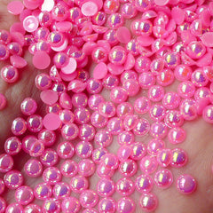 CLEARANCE 4mm AB Pink Half Pearl Cabochons / Round Flat Back Faux Pearlized Cabochons (around 200-250 pcs) PEAB-I4