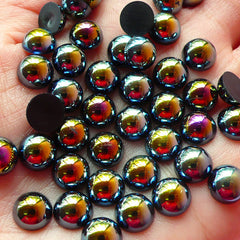CLEARANCE 8mm AB BLACK Half Pearl Cabochons / Round Flat Back Faux Pearlized Cabochons (around 80 pcs) PEAB-K8