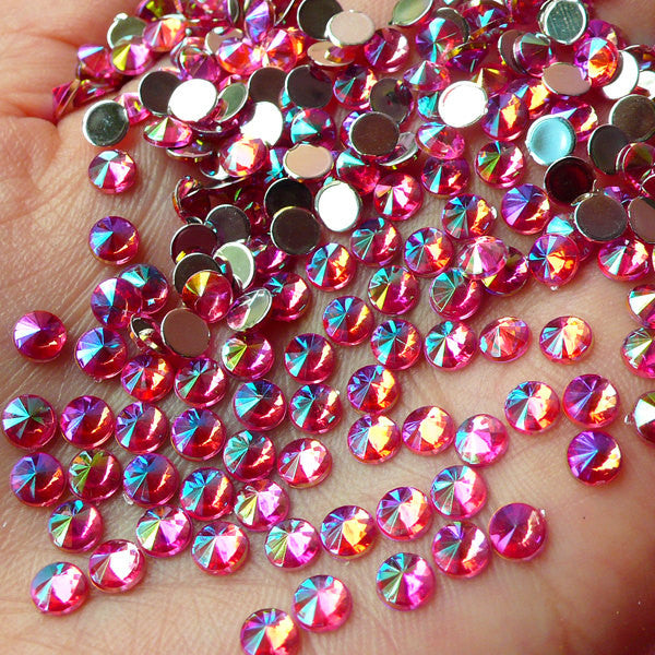 AB Dark Pink TIP TOP Faceted Rhinestones (4mm) (Around 150 pcs) Cell Phone Decoration, Jewelry Making, Scrapbooking, Nail Deco RHTT407