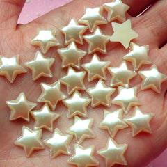 11mm Puffy Star Pearl / Pearlized Star Flat Back Faux Pearl Cabochons in CREAM WHITE (Around 30 pcs) PES60