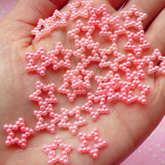 Faux Beaded Star Pearl Cabochons / Pearlized Star Ring Cabochon (ORANGE PINK) (12mm) (around 30 pcs) PES64