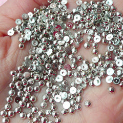 CLEARANCE 3mm SILVER Half Pearl Cabochons / Round Flat Back Faux Pearlized Cabochons (around 250-300 pcs) PE01