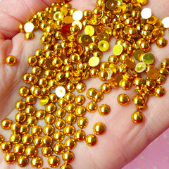 CLEARANCE 4mm GOLD Half Pearl Cabochons / Round Flat Back Faux Pearlized Cabochons (around 200-250 pcs) PE04