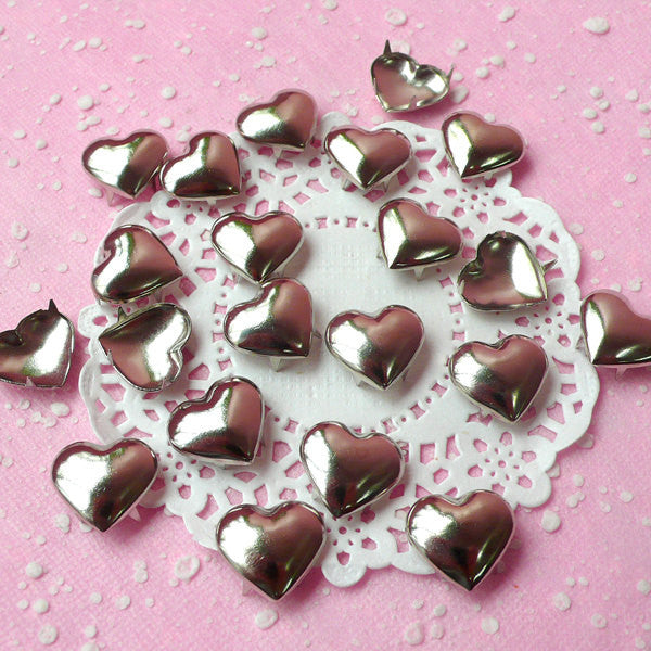 Rivet / SILVER Metal HEART Rivet Studs 17mm (around 30pcs) for Leather ...