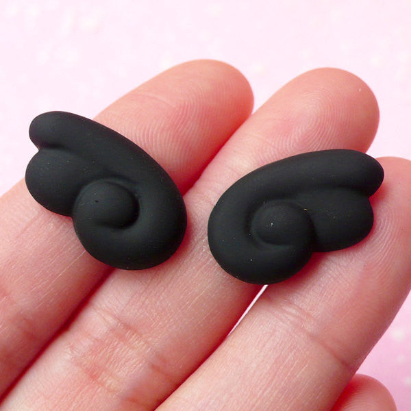 Fallen Angel Wings Cabochons (1 Pair / 20mm x 12mm / Black) Kawaii Goth Decoden Pieces Gothic Lolita Jewelry Stud Earrings Making CAB145