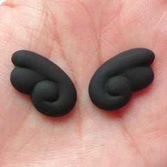 Fallen Angel Wings Cabochons (1 Pair / 20mm x 12mm / Black) Kawaii Goth Decoden Pieces Gothic Lolita Jewelry Stud Earrings Making CAB145