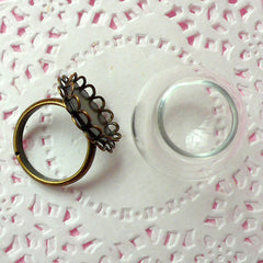 Glass Dome / Clear Glass Globe Ring / Glass Bubble / Glass Bottle (24mm) with Bronze Lace Adjustable Ring (1 Set) Miniature Terrarium F045
