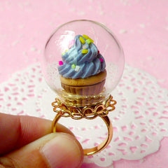 Miniature Terrarium Ring / Clear Glass Globe / Glass Bottle / Glass Bubble / Glass Dome (24mm) with Gold Lace Adjustable Ring (1 Set) F046