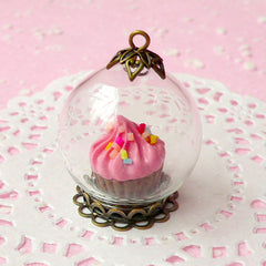 Glass Globe Necklace / Clear Glass Dome Charm / Glass Bubble / Glass Bottle (24mm) with Bronze Lace Base (1 Set) Miniature Terrarium F049