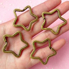 Split Key Ring Star / Star Key Holder / Star Split Rings / Key Clasp / Star Key Chains / Star Keyring / Key Tag (34mm / Bronze / 4 pcs) F053