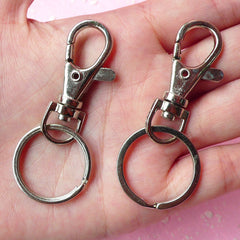 Swivel Lobster Clasp / Parrot Clasps (38mm) & Key Ring (25mm) (Silver / 2 sets) Keychain Key Holder Trigger Clasp Lanyard Hook F059