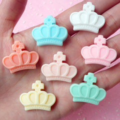 Pastel Crown Decoden Cabochon (7 pcs / 24mm x 21mm / Assorted Color Mix / Flatback) Kawaii Embellishment Decora Fairy Kei Hair Clip CAB153