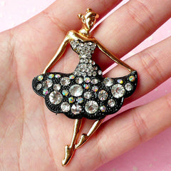 Luxury Metal Cabochon / Rhinestone Woman Dancer Cabochon (Gold, Black / 42mm x 65mm) Bling Bling Cell Phone Case Deco Brooch Making CAB164