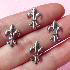 Fleur De Lis Metal Cabochon (Silver / 10mm x 14mm / 4pcs) Kawaii Deco Earrings Making Decoration Scrapbooking Decoden Supplies CAB179