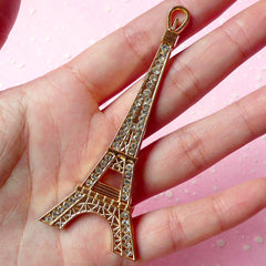 Tower Metal Cabochon (Gold) with Clear Rhinestones (82mm x 34mm) Cell Phone Deco Jewelry Pendant Making Decoden CAB173