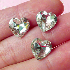 Heart Crystal Tip End Rhinestones (10mm / Clear / 3 pcs) Wedding Jewelry Making Kawaii Cell Phone Deco Decoden Supplies RHE037
