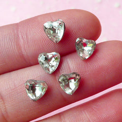 CLEARANCE Heart Crystal Tip End Rhinestones (6mm / Clear / 5 pcs) Wedding Jewelry Making Kawaii Cell Phone Deco Decoden Supplies Nail Art RHE036