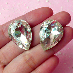 Teardrop Crystal Tip End Rhinestones (18mm x 25mm / Clear / 2 pcs) Wedding Jewelry Making Cell Phone Deco Decoden Supplies RHE041