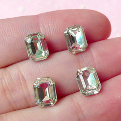 Rectangular Crystal Tip End Rhinestones (6mm x 8mm / Clear / 4pcs) Wedding Jewelry Making Kawaii Cell Phone Deco Supplies Nail Art RHE044