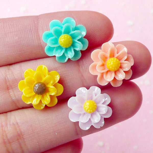 Mini Flower Cabochon Mix Assorted Flower Cabochon Set (14mm / Pastel Color) Jewelry Earrings Making Cell Phone Deco Decoden (4 pcs) CAB181
