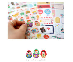 CLEARANCE Yummy Friends Deco Sticker Set Afrocat (12 Sheets) Scrapbooking Packaging Home Decor Gift Wrap Diary Deco S022