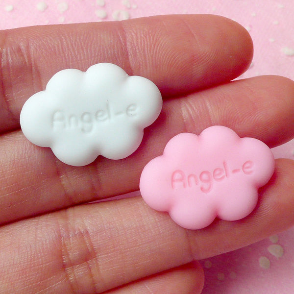Cloud Cabochon (White and Pink) (2pcs) 23mm x 16mm Kawaii Cabochon Cell phone Deco Scrapbooking Decoden CAB184