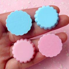 Kawaii Tart Bottom Cabochon (4pcs / 25mm x 6mm / Pastel Blue & Pink) Fake Miniature Sweets Making Dollhouse Food Decoden Supplies FCAB062