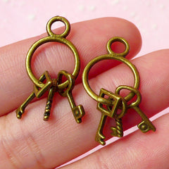 Key Chain w/ Key Charms Antique Bronzed (2pcs) (12 x 26mm) Metal Finding Pendant Bracelet Earrings Zipper Pulls Bookmarks Key Chains CHM005