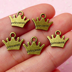 Princess Crown Charms Antique Bronzed (5pcs) (13mm x 11mm) Metal Finding Pendant Bracelet Earrings Zipper Pulls Bookmarks Key Chains CHM011
