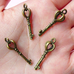 Antique Bronzed 3D Key Charms (4pcs) (9mm x 26mm) Metal Finding Pendant Bracelet Earrings Zipper Pulls Bookmarks Key Chains CHM002