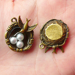 3D Bird Nest Charms Antique Bronzed (2pcs) (24mm x 20mm) Metal Finding Pendant Bracelet Earrings Zipper Pulls Bookmarks Key Chains CHM013