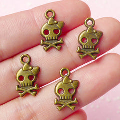 Skull Skeleton Charms Antique Bronzed (4pcs) (9mm x 16mm) Metal Finding Pendant Bracelet Earrings Zipper Pulls Bookmarks Key Chains CHM018