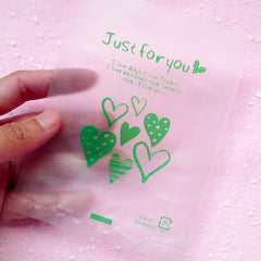 Kawaii Semi Clear Gift Bags "Just For You" Semi Transparent Plastic Gift Wrapping Bags with Heart (20 pcs) (10cm x 12.5cm) GB001