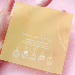 Self Adhesive Resealable Gift Bags with Kawaii Cupcake Pattern (Yellow / 20 pcs) Clear Plastic Gift Wrapping Bags (12.8cm x 13cm) GB012