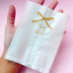 Semi Clear Gift Bags "For You" with Ribbon Pattern (20pcs) Semi Transparent Kawaii Gift Wrapping Bags (10.7cm x 12.8cm) GB006