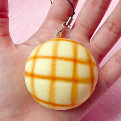 Kawaii Melon Bread Squishy Charm / Cross Bun Melonpan Squishies Blank (5cm / 1 pc) Decoden Sweets Phone Strap Key Chain Key Ring DIY SQ05