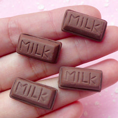Polymer Clay Miniature Milk Chocolate Cabochons (4pcs / 20mm x 10mm) Kawaii Fimo Cabochon Whimsical Sweets Deco Fake Food Decoden FCAB070